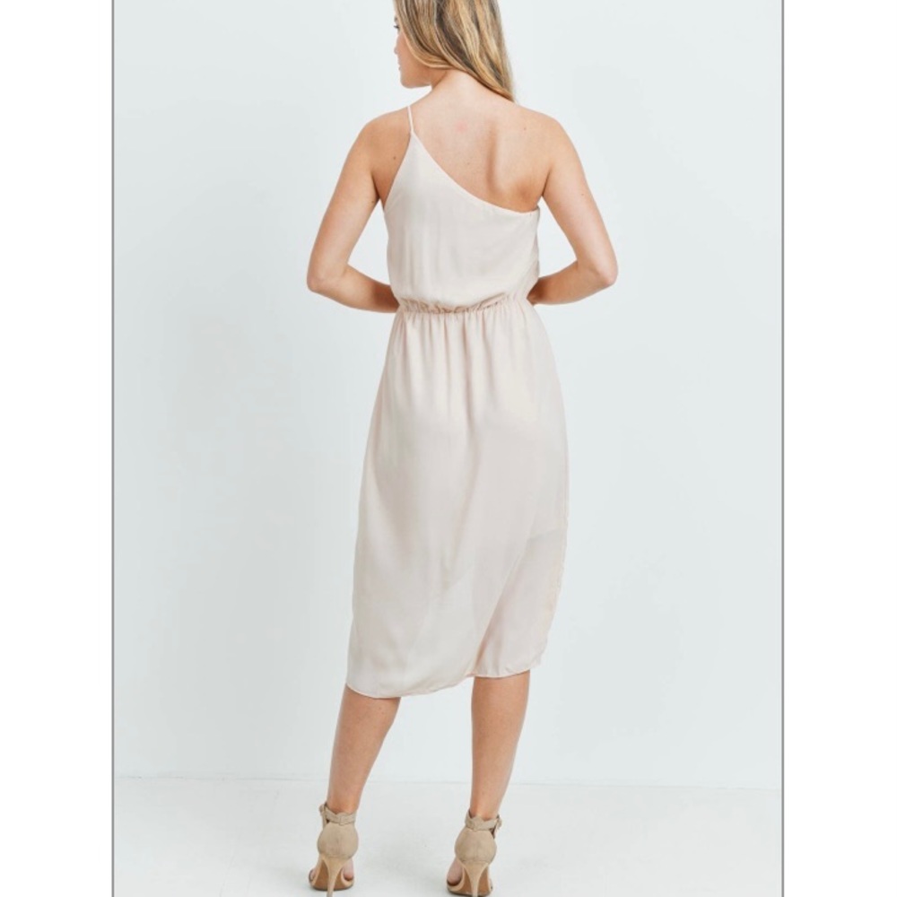 ONE SHOULDER RUFFLE WRAP CREAM DRESS - Picture 3 of 6